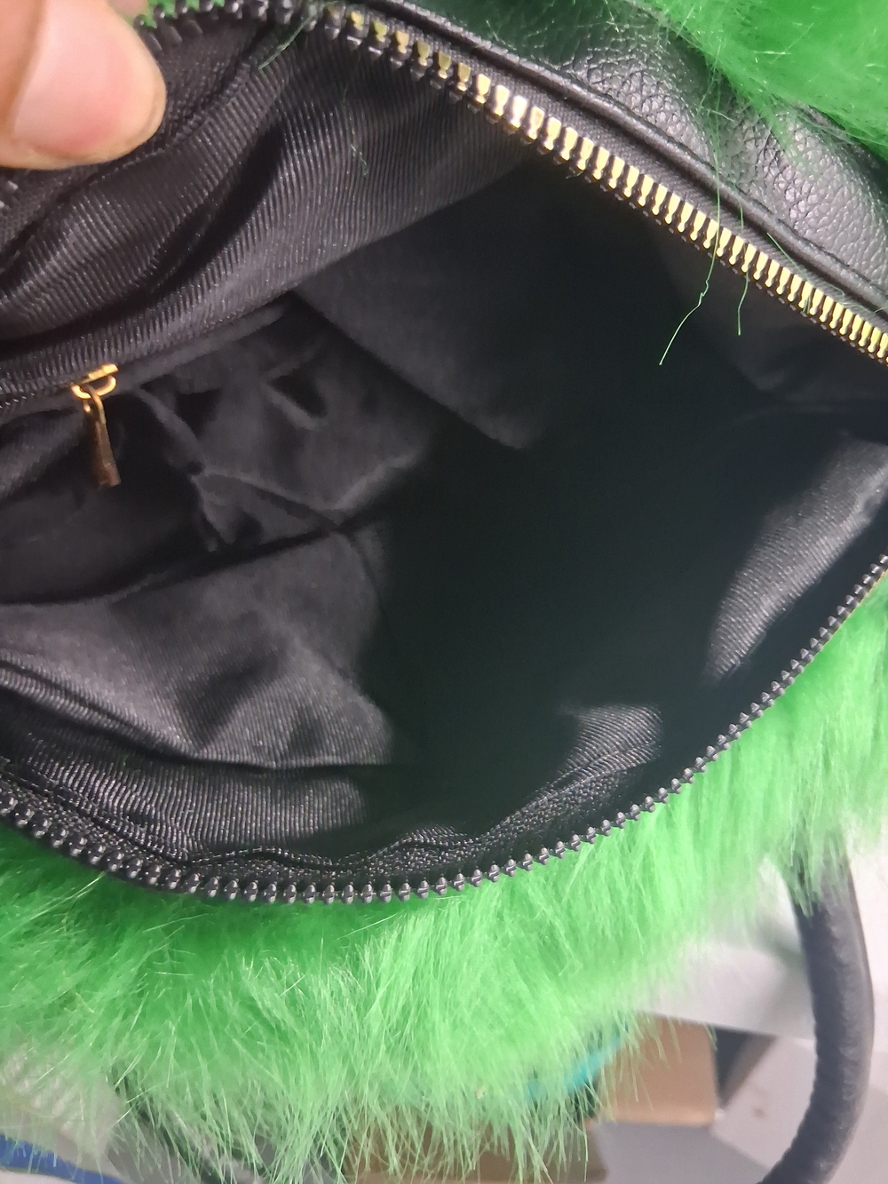 Green Faux Fur Handbag with Black Handles - Picture 7 of 7